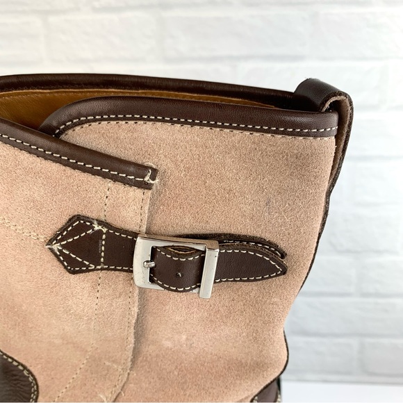Free People Suede Leather Buckle Lug Double Up Moto Boots Chocolate Size 8 EU38 - Picture 8 of 15